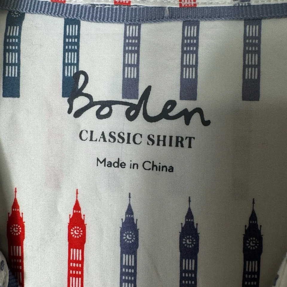 Blusa Top Boden Clásica Algodón Buttondown Manga Larga Estampado Big Ben EE. UU. 2R UK 6R Foto 2 de 4
