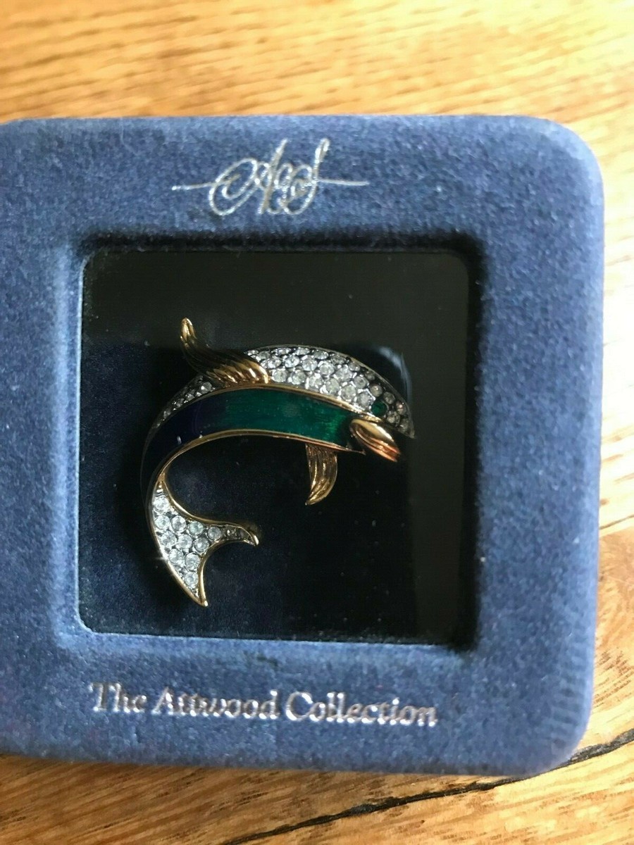 Broche Dauphin Signée ATWOOD & SAWYER - Cristaux Dorés - Neuf Sans Emballage - Bijou De Créateur