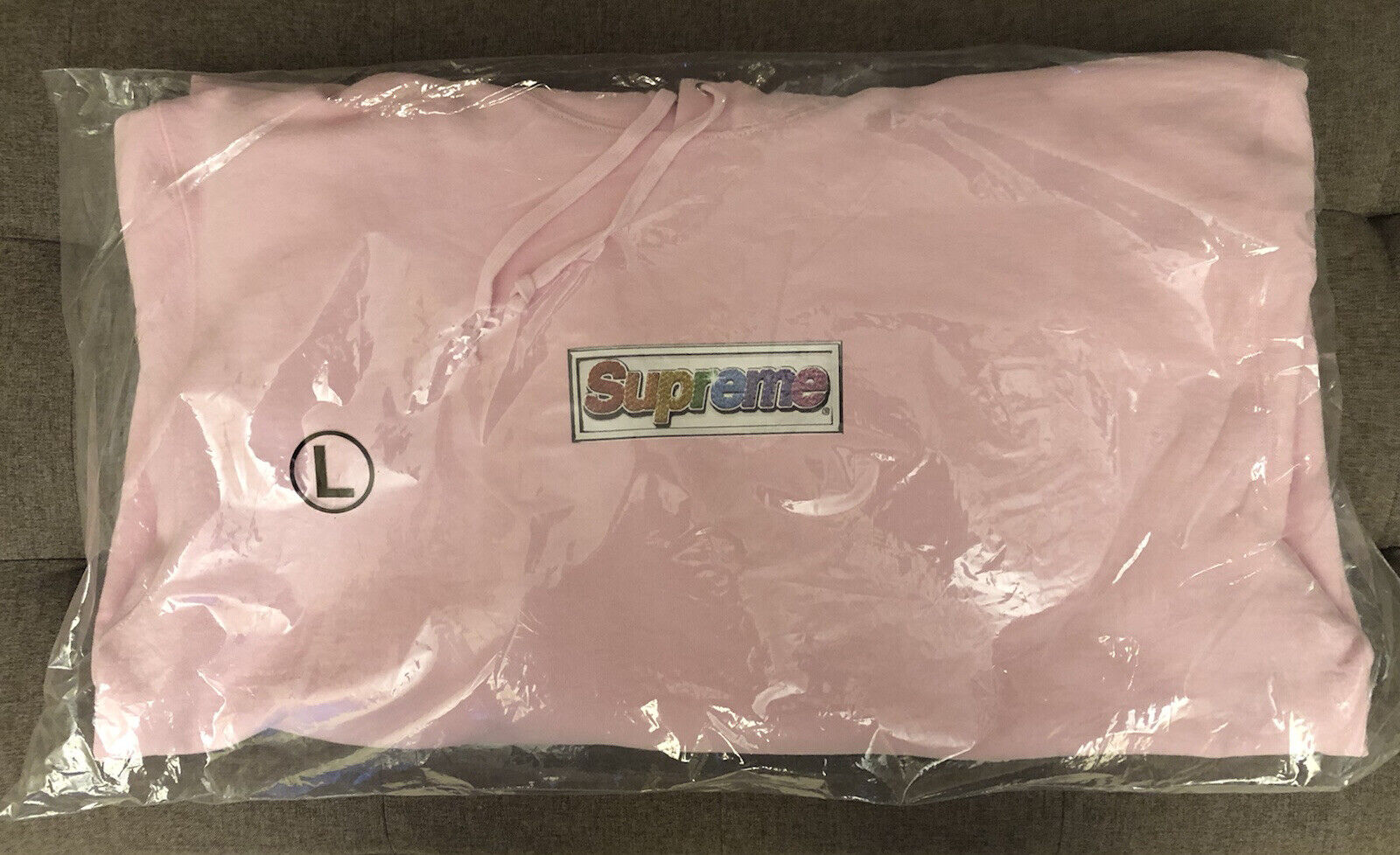 Supreme Bling Box Logo Hooded Sweatshirt Light Pink Size Large