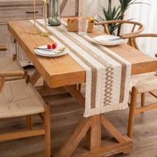 Enova Home Farmhouse Rustic Table Runner with Tassel for Dinning Table Decor