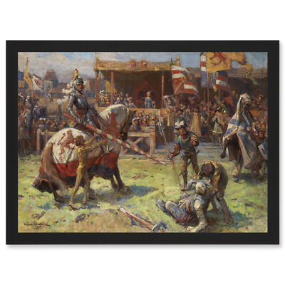 Painting Landscape Medieval Ajdukiewicz Knights Jousting Framed A4 Art Print