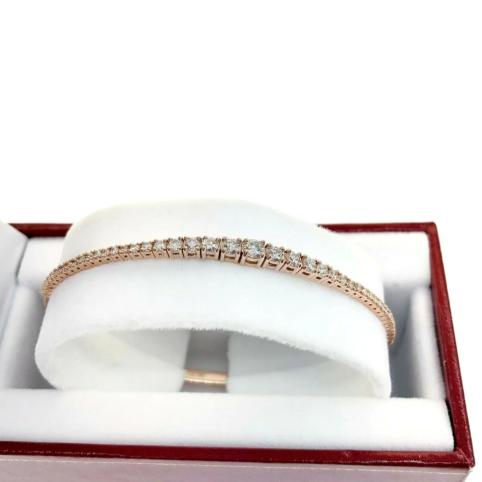 Brazalete Brazalete Flexible Suave Diamante Redondo Graduado 1.14 Quilates Oro Rosa 14K Foto 4 de 4