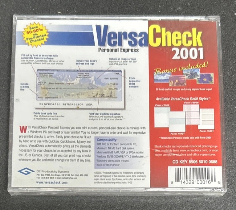 VersaCheck 2001 Personal Express Edition PC Computer Print Checks Software (New) - Image 2 of 4