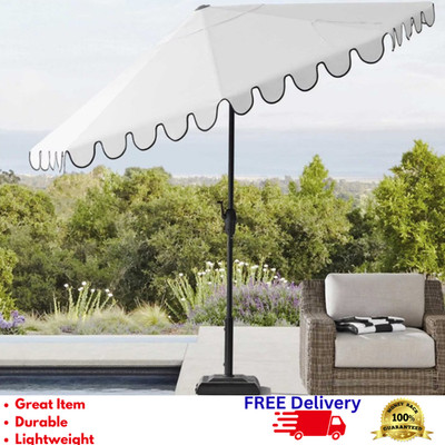 10' Scalloped Patio Market Umbrella Sunbrella Fabric Tilt Crank Outdoor New