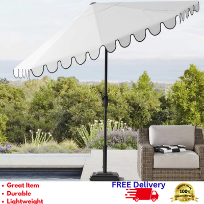 #ad 10#x27; Scalloped Patio Market Umbrella Sunbrella Fabric Tilt Crank Outdoor New $254.99
