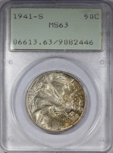 1941 S Walking Liberty Half Dollar 50C - PCGS MS63 Rattler OGH Holder #224