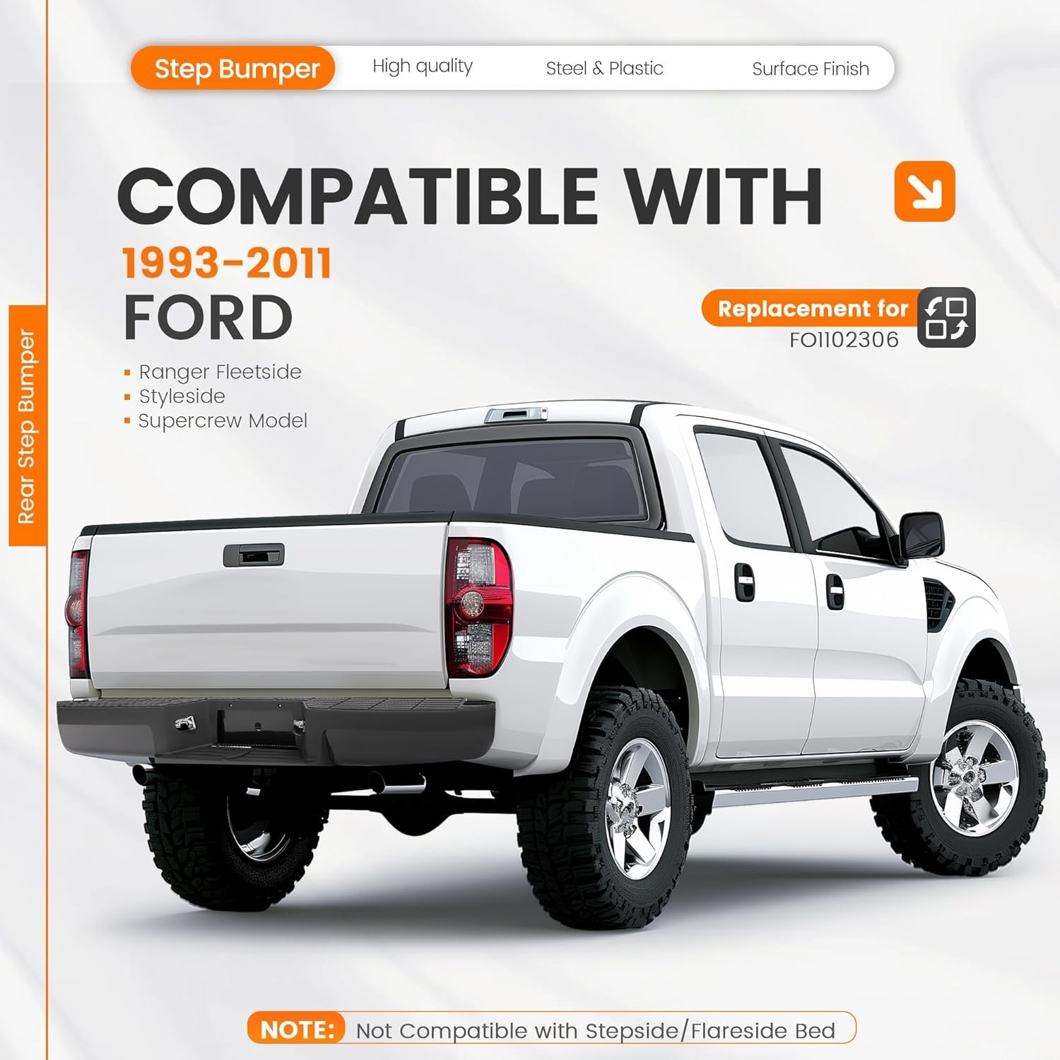 Rear Step Bumper Compatible with 1993-2011 Ford Ranger Fleetside ...