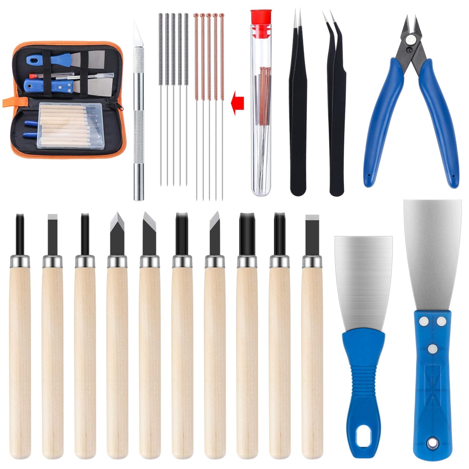 31 Stück 3D Drucker Werkzeug Kit Zubehör Set Tool mit Reinigungsnadeln Tasche