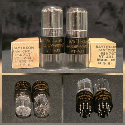 RAYTHEON 6SN7 GT VT-231 JAN CRP 1945 TUBE 2 HOLE TOUGH DOGS