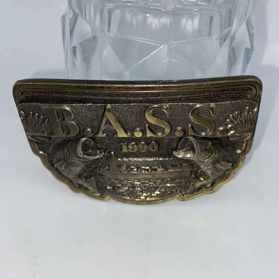 Vintage B.A.S.S. Bass Anglers Sportsman Society Fishing 1990 cinturón hebilla pez Foto 2 de 4