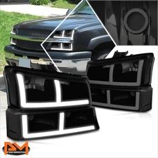 For 03-06 Silverado 1500 2500 3500 OE Style LED DRL Headlights Lamp Smoked/Clear