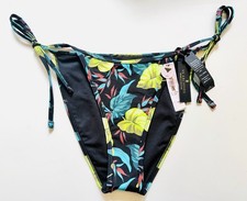 NWT Victoria  s Secret Swim String Cheeky Bikini Bottom Sz Small Botanical Black