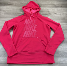 Nike Hoodie Womens Size Medium Pink Sweatshirt Pull Over Thumb Holes Therma-Fit