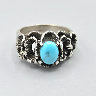 Melvin Thompson Navajo Sterlingsilber brutalistischer Türkis Cab Ring Größe 7 6,4 g