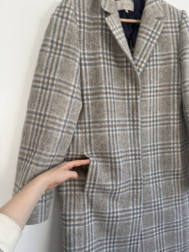 Hobbs Coat Size UK 14 Grey Wool Blend Check Overcoat Jacket Smart Formal - Picture 4 of 10