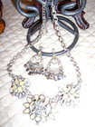 VTG ELEGANT SHIMMER YELLOW-CLEAR RHINESTONE FLOWER LINK NECKLACE/EARRINGS SET — photo 1