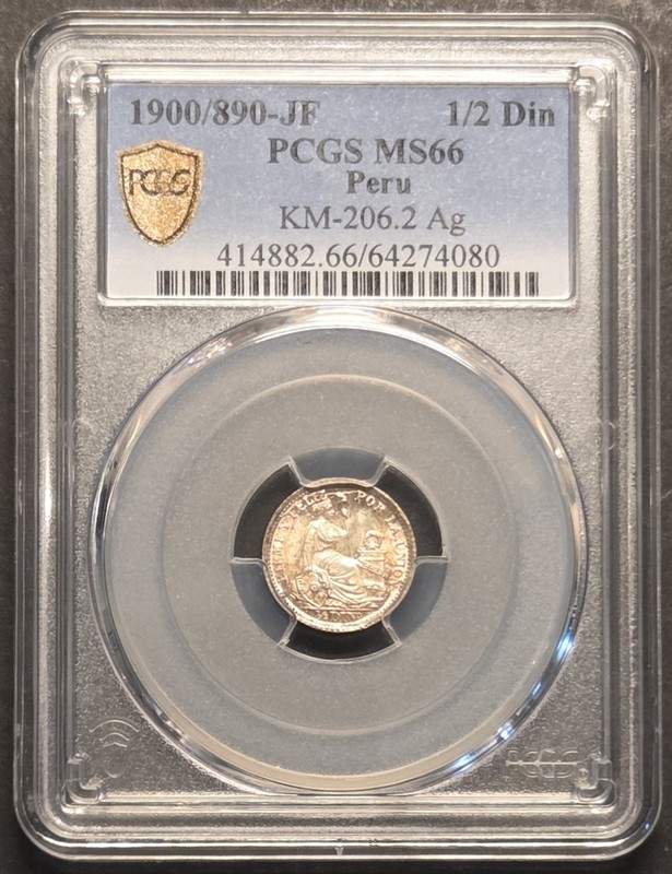 Peru 1/2 Dinero 1900/890, PCGS MS66