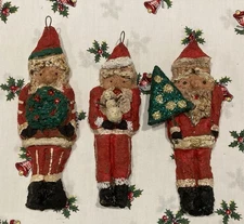 3 Unique Primitive Paper Mache Standing Santa Claus Christmas Decorations