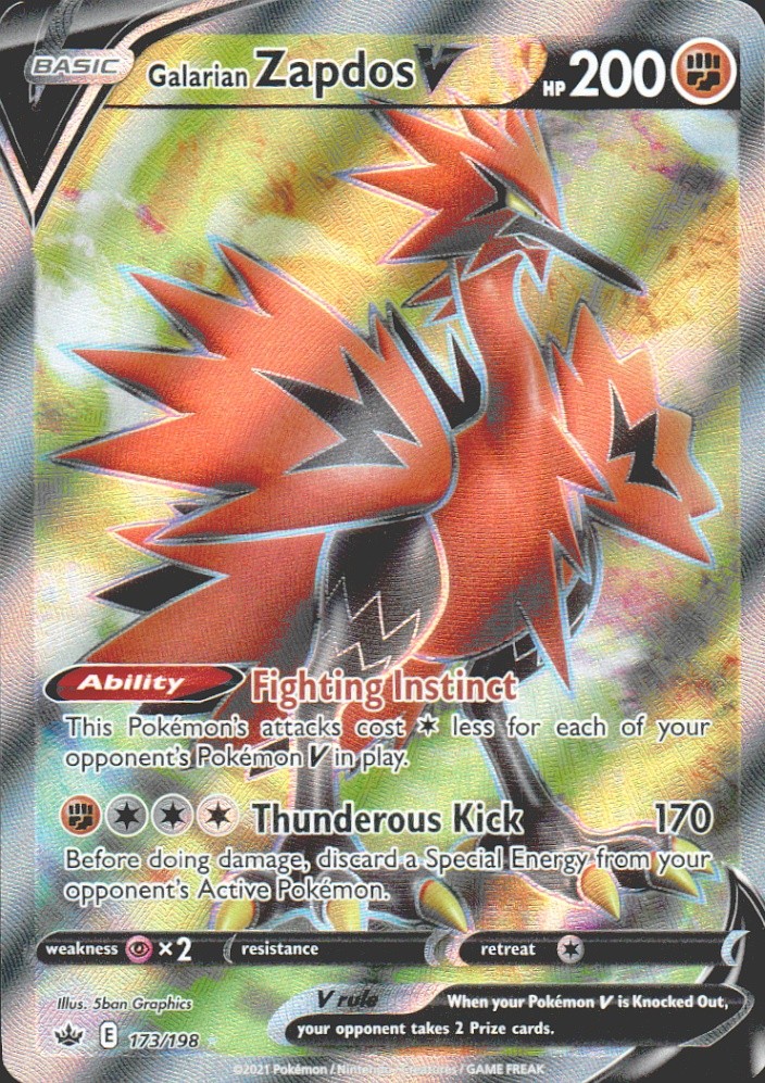 Galarian Zapdos V (Full Art) Ultra Rare SWSH06: Chilling Reign 173/198 NM