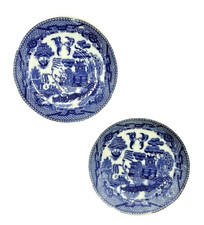 Vtg Blue Willow Made in Occupied Japan Porcelain Plates 3.25" Childs Toy Set