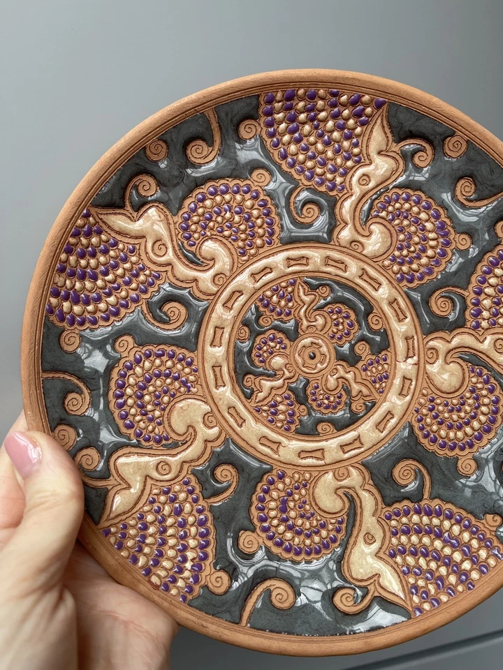 Bonis Pottery Terracotta Enamel Hanging Wall Display Plate ~ Hand Made Greece - Image 3 of 4