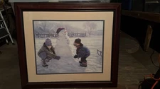 Beautiful Christmas Picture Framed Kids Building A Snowman