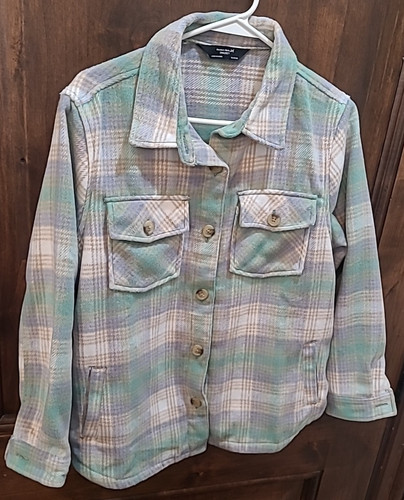 MEMBER'S MARK Button Front PLAID Shacket Ladies Size XL Green Plaid Jacket