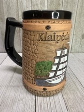 Vtg Klaipeda Lietuva Beer Mug Stein Ceramic Sailboat Lithuania Souvenir 5" Tall