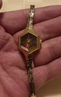 VTG Seiko Women’s Gold Tone Hexagon Red Burgundy Dial Manual Wind Watch 11-8029