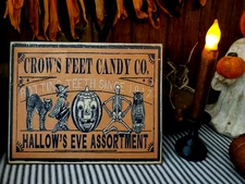 RETRO FOLK STEAMPUNK GOTHIC PRIMITIVE VINTAGE STYLE HALLOWEEN CROWS CANDY SIGN