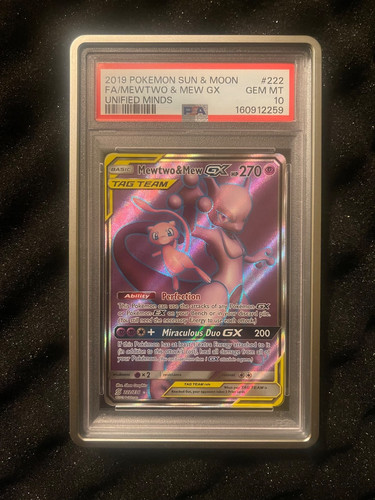 2019 Pokemon Unified Minds Mewtwo & Mew GX 222/236 Full Art PSA 10 Gem Mint 
