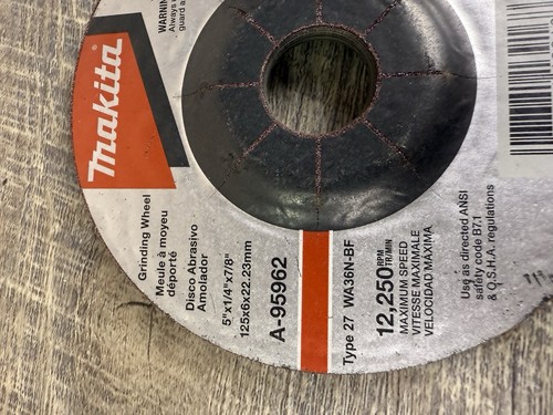 Genuine Makita A-95962 36 Grit INOX Grinding Wheel 5”x1/4”x7/8” WA36N-BF - 第 3/6 張圖片