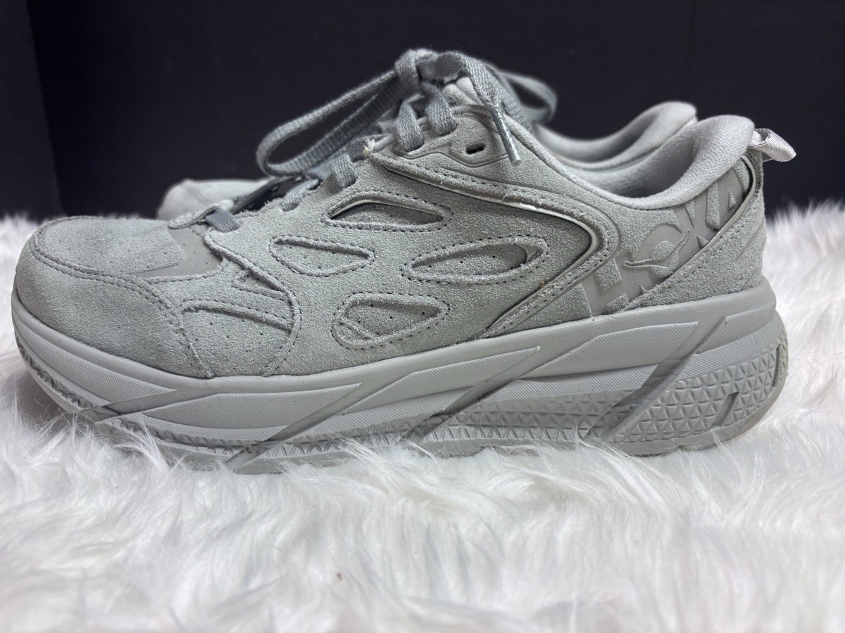 Hoka One Clifton L Suede Grey Running Shoe Size 6.5 M 7.5 W