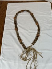 VTG Boho Hand Carved Wood Flower Beaded Tie Waist Belt Hippie Y2K Festival Read