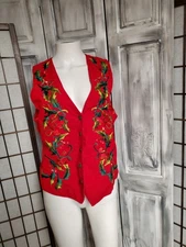 M Vtg 1993 Susan Bristol Corduroy Sweater Vest X-MAS Red Hand  embroidered 