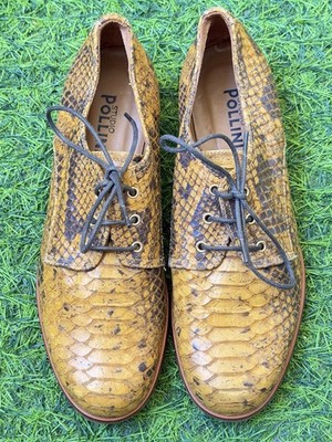 Handmade Studio Pollini Italian Leather Oxfords - Yellow Python Print - Size 37