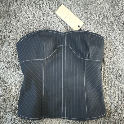 Bec + Bridge Cece Bustier Ink/White Pinstripe Strapless Zip Women s 2 S22-20846