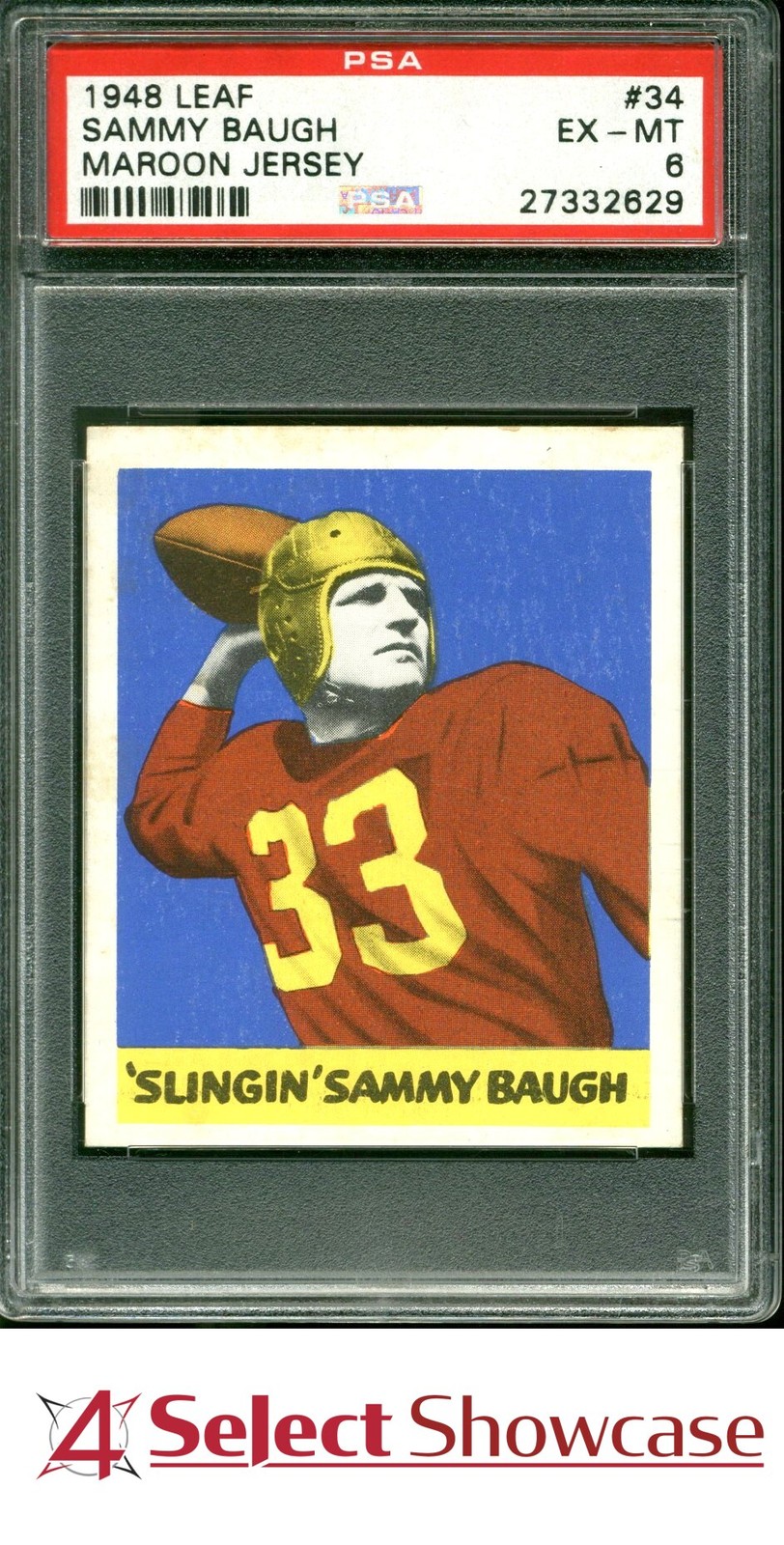 1948 LEAF #34 SAMMY BAUGH RC HOF MAROON JERSEY PSA 6