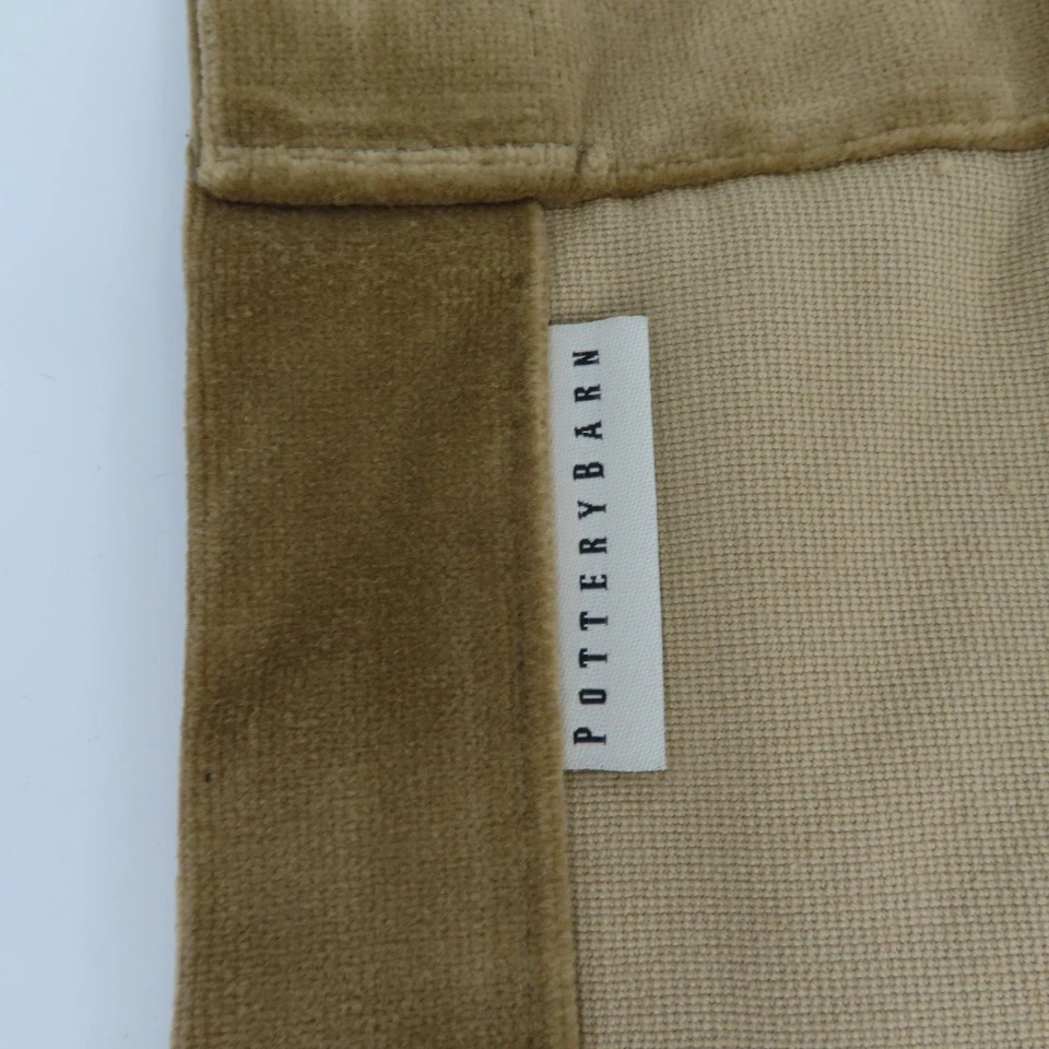 Pottery Barn Set of 2 Tan Gold Velvet Curtains 47inx104in Cotton Drapery Unlined - Image 3 of 4