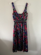 Monsoon Floral Dress Size 10 Silk Blend Strapless Belted Midi Scoop Neck Elegant