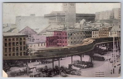 NYC Manhattan Coenties Slip Third Avenue El Line Elevated Railroad Postcard