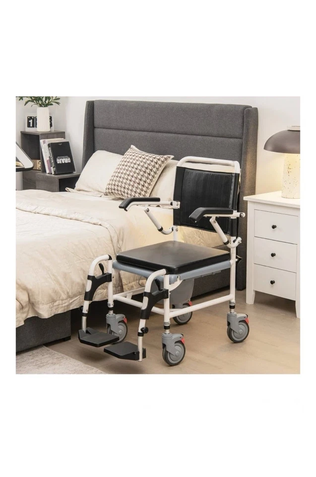 Giantex 4-in-1 Bedside Commode Shower Wheelchair, Commode Chair - Image 3 of 4