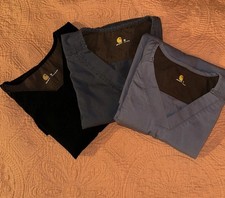 Carhartt Scrub Top Mens Medium LOT OF 3 Black Gray Ripstop Utility Shirt V-Neck