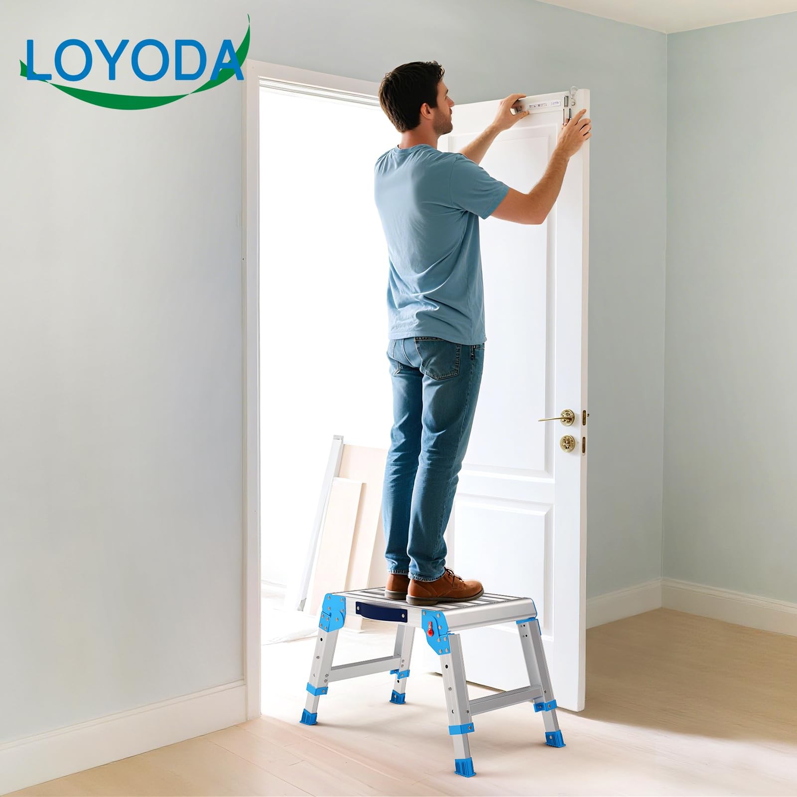 600lbs Work Platform, Foldable Step Stool with One-Click Folding and 3 Adjust.