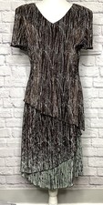Connected Womens Size 12 Brown/Sage Green Short Sleeve Asymmetrical Layers Dress