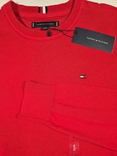 Tommy Hilfiger Mens Small Red Long Sleeve Crew Neck Knit Sweater Preppy NWT