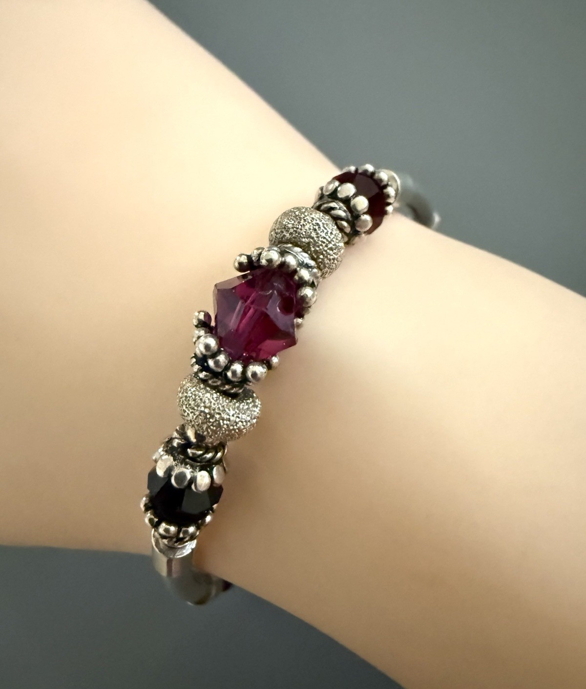 Estate Solid Sterling Silver 925 Crystal Toggle B… - image 3