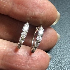 B3029 Sterling Silver 925 Huggie Hoop Earrings Small tapered Pave CZ 16mm
