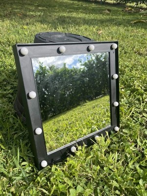 Black LED Lighted Tabletop Make-up Vanity Mirror, Rectangle Matte Plastic Frame