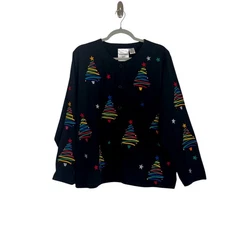 Vintage 90s Michael Simon Light Christmas Tree Star Embroidered Cardigan Size 3X